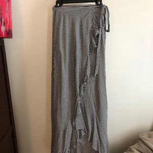 Black & White Gingham Wrap Skirt w/ Distressed Hem